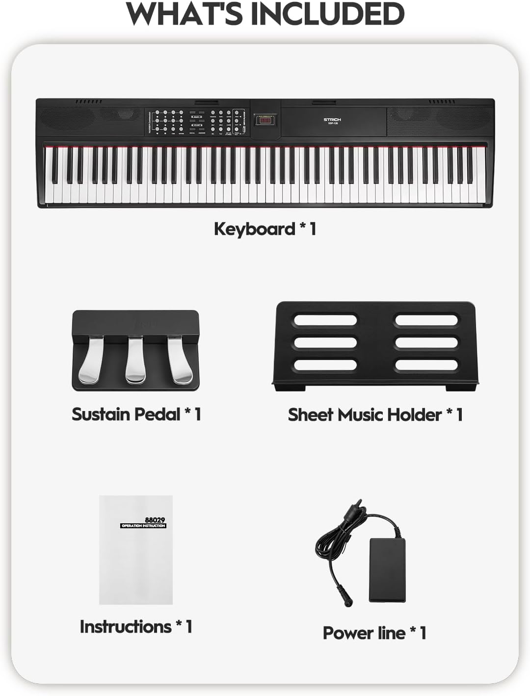 STRICH 88 Keys Weighted Keyboard with Sustain Pedal, Hammer-Action Digital Piano, 2x15W Built-In Speakers, Full-size Electric Piano Keyboard Supports USB-MIDI/Wireless Connect, SDP-120