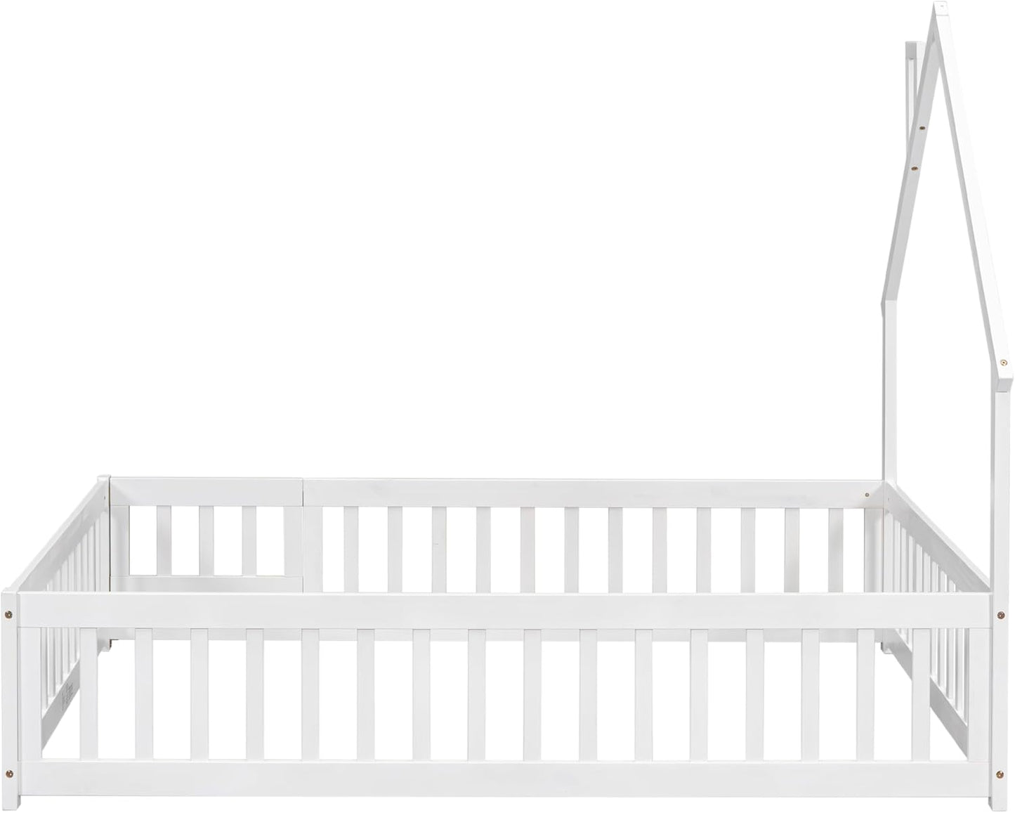 Full House-Shaped Headboard Floor Bed with Fence (White)