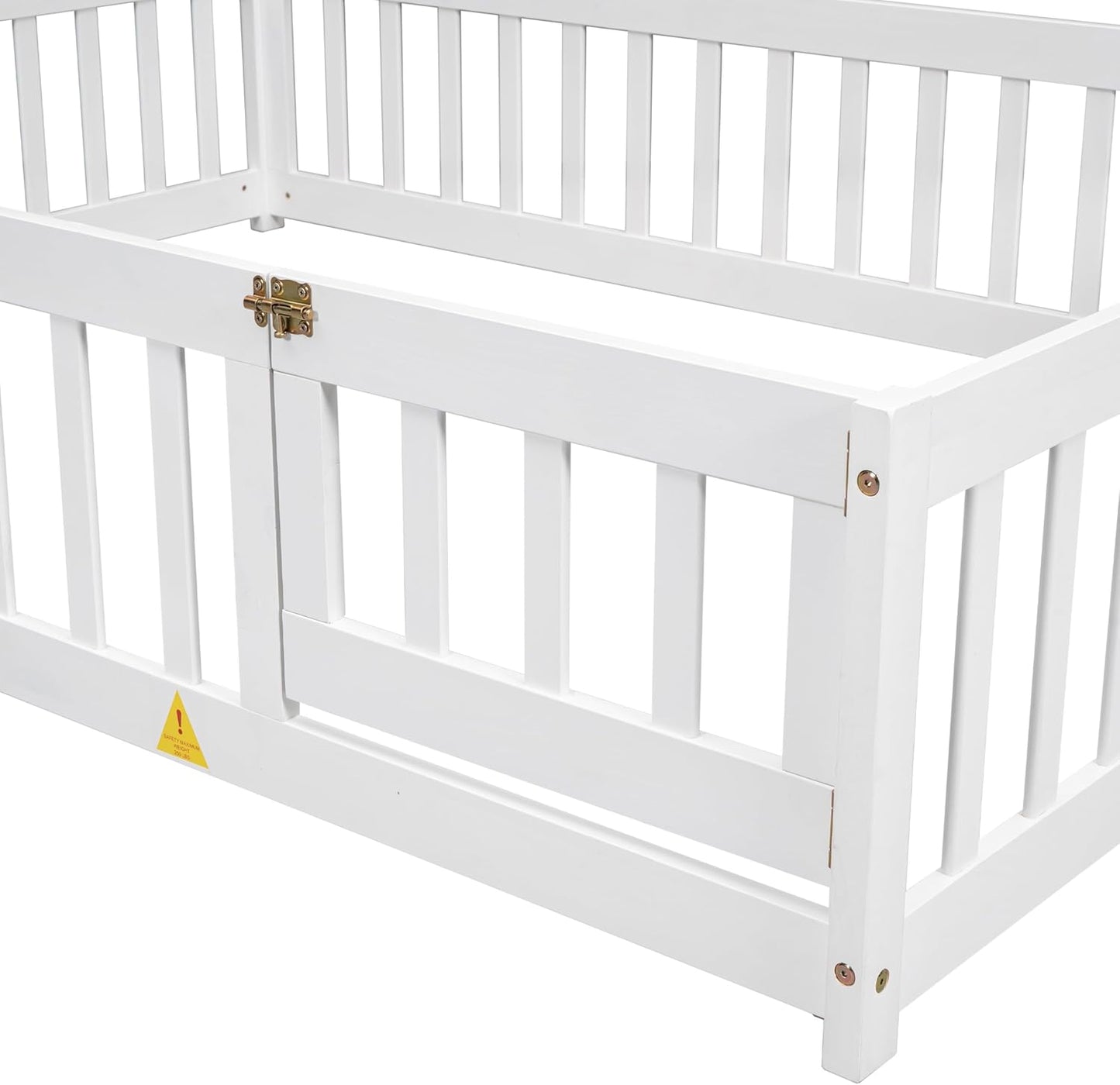 Full House-Shaped Headboard Floor Bed with Fence (White)