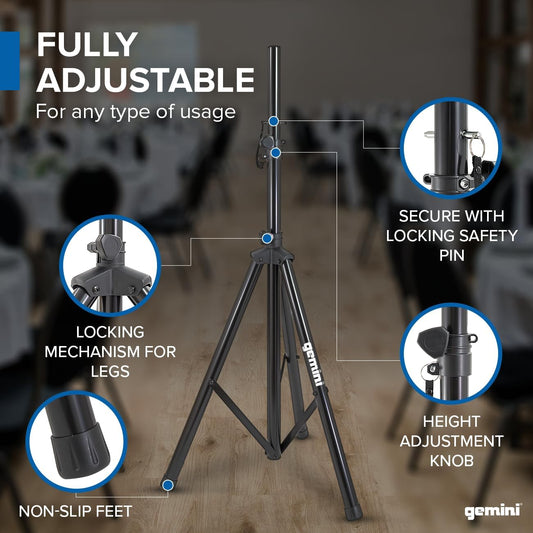 Gemini Sound ST-04 Heavy Duty Professional Audio Universal DJ Foldable Collapsible Telescoping Tripod PA Speaker Stands, Adjustable Height up to 80" I