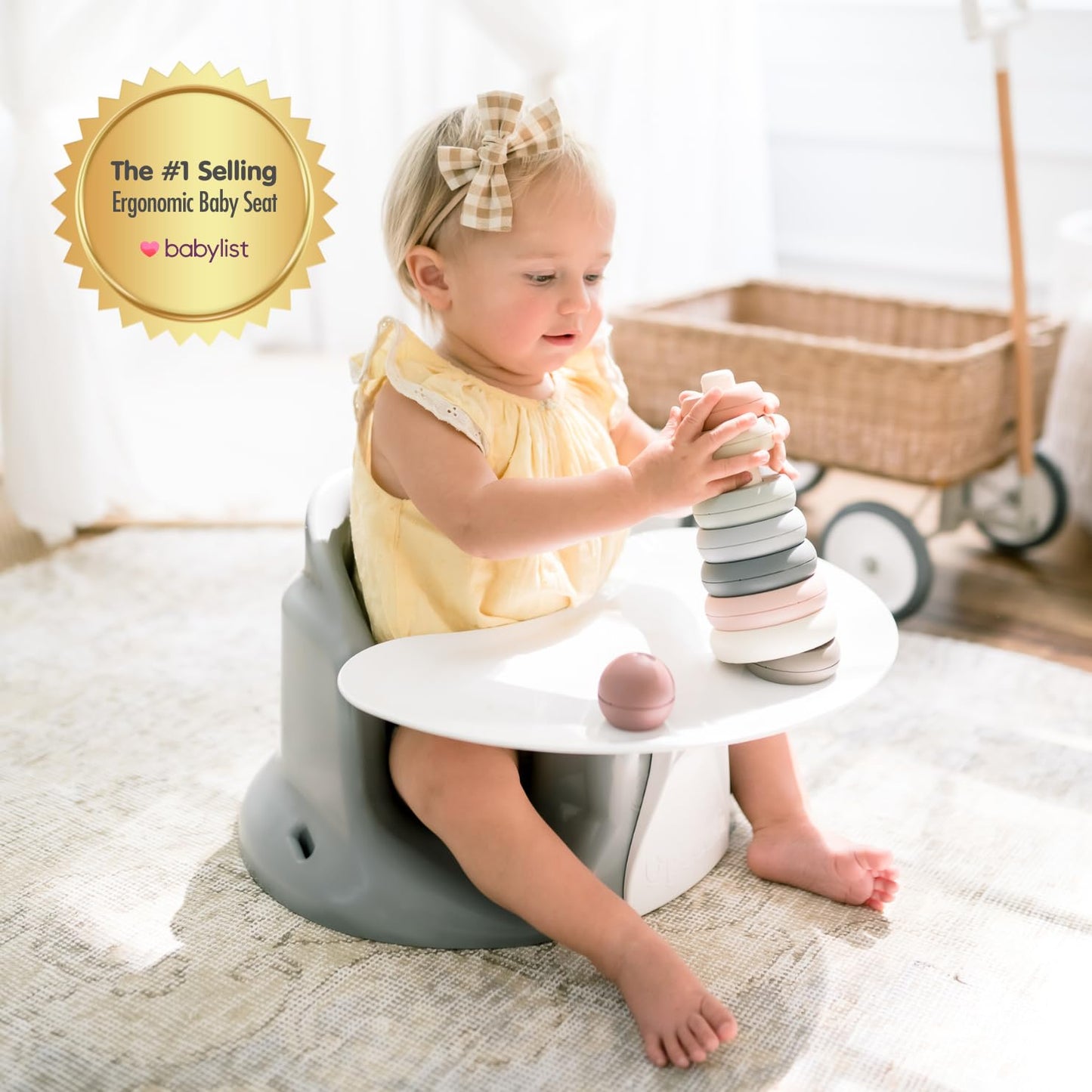 Upseat Baby Floor Seat Booster Chair for Sitting Up with Removable Tray for Meals and Playtime, Developed with Physical Therapists for Safe and Healthy Hip Development and Posture