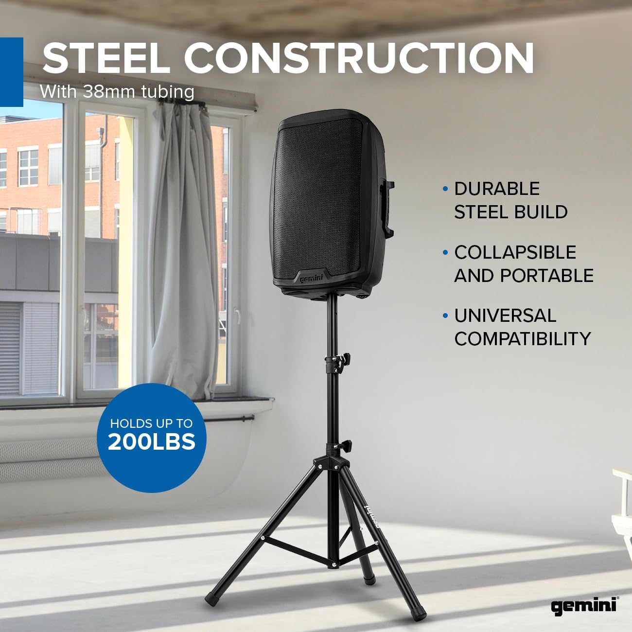 Gemini Sound ST-04 Heavy Duty Professional Audio Universal DJ Foldable Collapsible Telescoping Tripod PA Speaker Stands, Adjustable Height up to 80" I