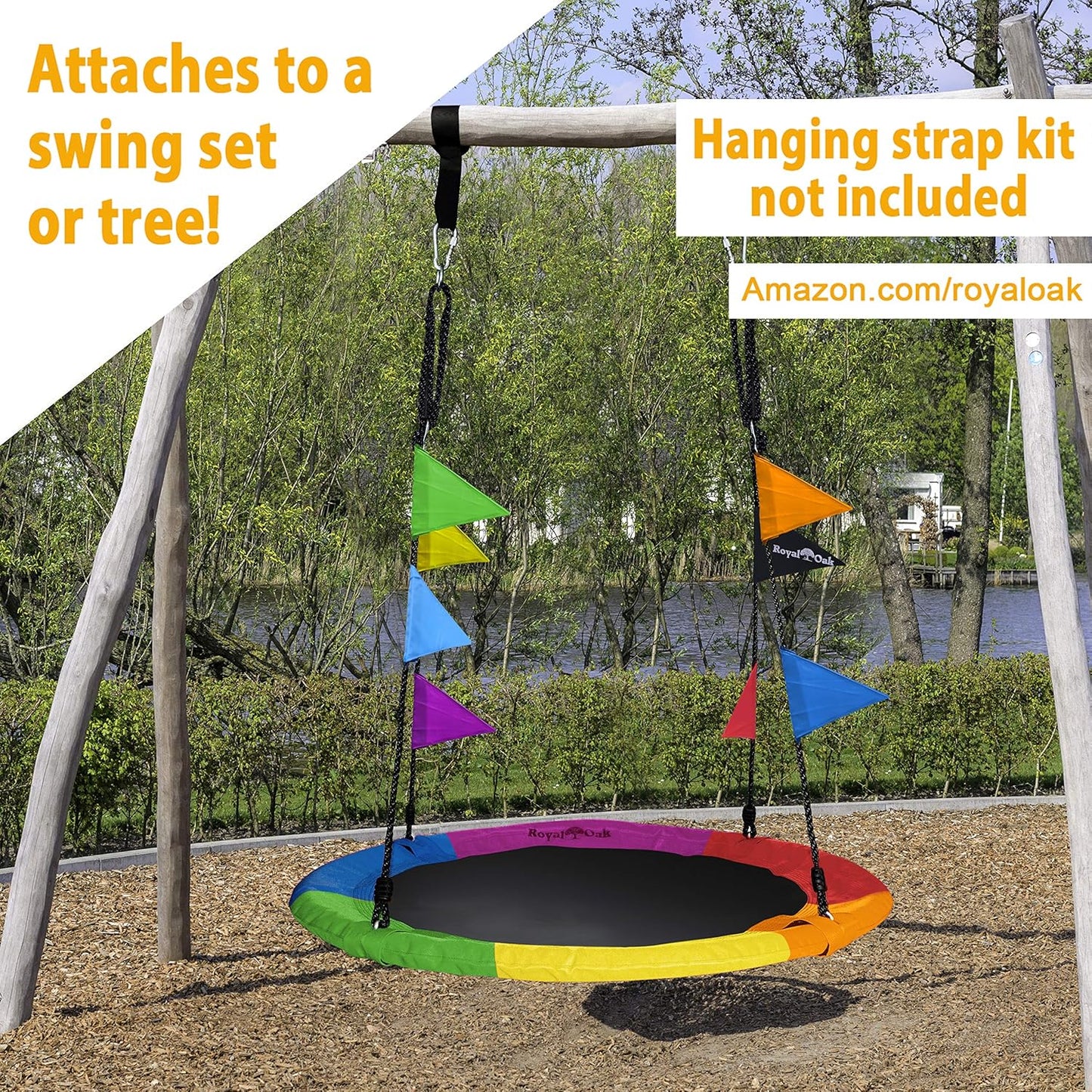 OPENBOX Royal Oak Saucer Tree Swing,Giant 40 Inches with Carabiners and Flags, Heavy Duty 1680D Oxford Fabric,700 lb Weight Capacity, Steel Frame,Waterproof, Easy Install Step by Step Instructions (Rainbow)