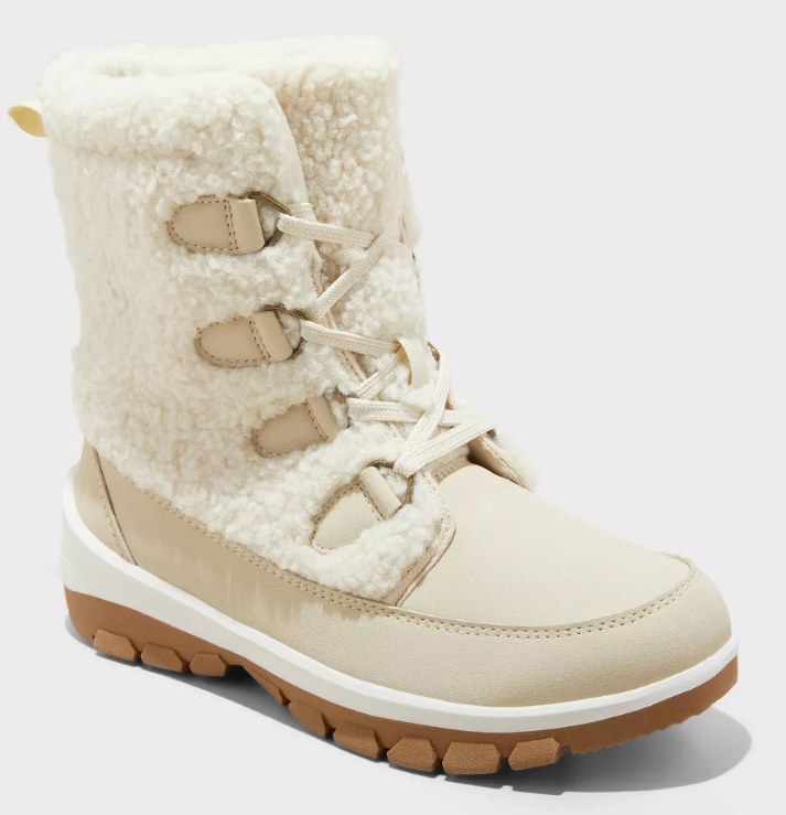 7M SIZE Universal Thread Womens Corie Shearling Hiker Winter Boots Cream Off White